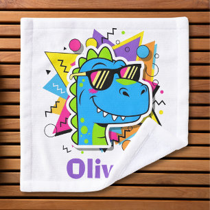 Funky 90s Dinosaur met Zonnebril Retro Geometrisch Washandje