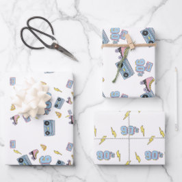 Funky 90's Theme Verjaardag Cadeau Set van 3 Inpakpapier Vel