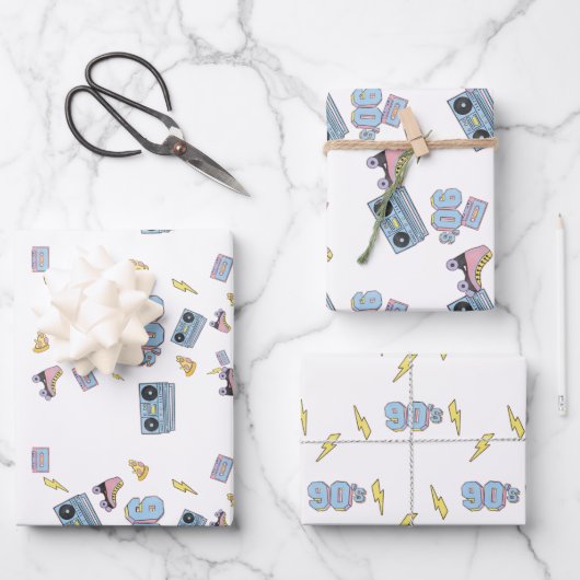 Funky 90's Theme Verjaardag Cadeau Set van 3 Inpakpapier Vel (Voorkant)