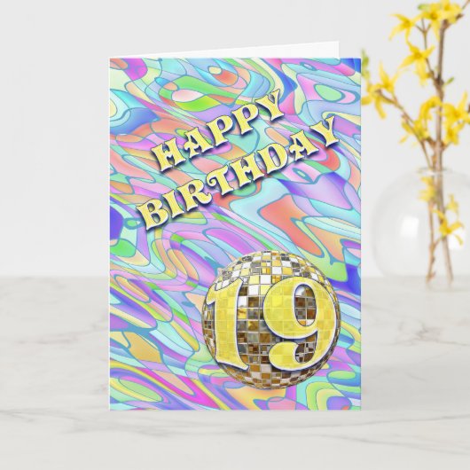 Funky abstract 19 verjaardagskaart kaart (Gele Bloem)