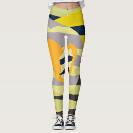 Funky Abstract Art Bord Pastel Charcoal Yellow Leggings