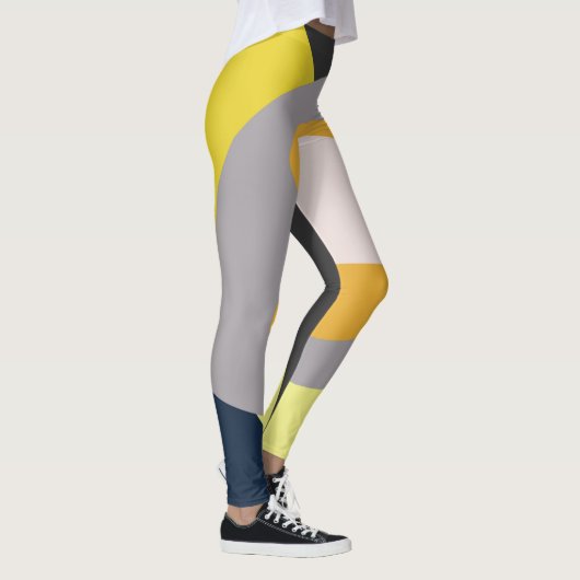 Funky Abstract Art Bord Pastel Charcoal Yellow Leggings (Rechts)