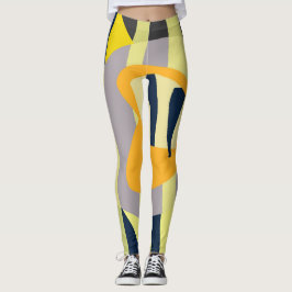 Funky Abstract Art Bord Pastel Charcoal Yellow Leggings