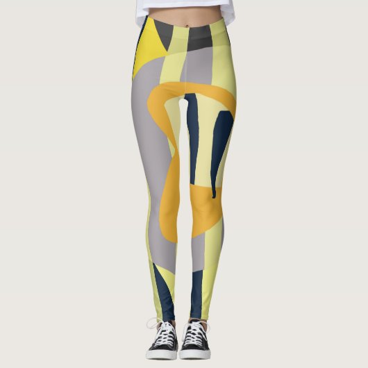 Funky Abstract Art Bord Pastel Charcoal Yellow Leggings (Voorkant)