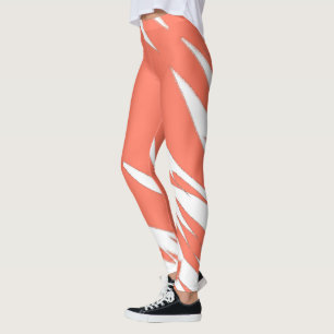Funky Abstract Art Coral White Leggings