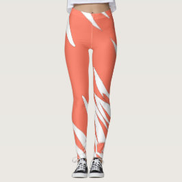 Funky Abstract Art Coral White Leggings