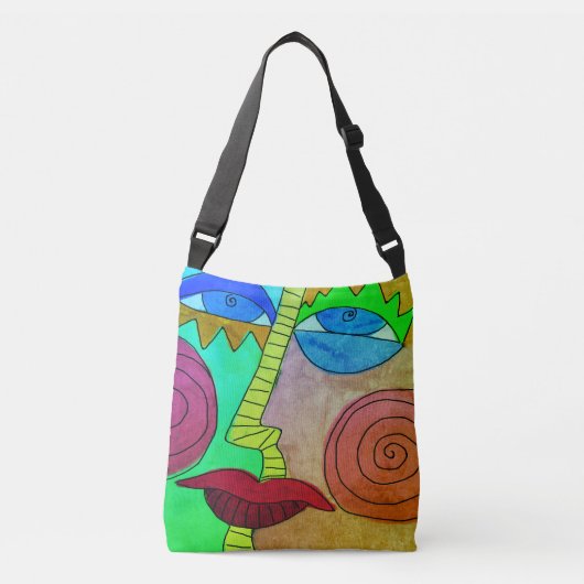Funky Abstract Art Face Crossbody Tas (Voorkant)