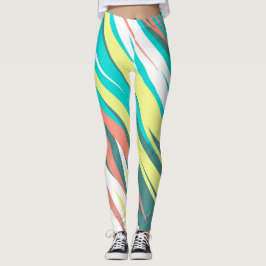 Funky Abstract Art Pastel Turquoise White Leggings