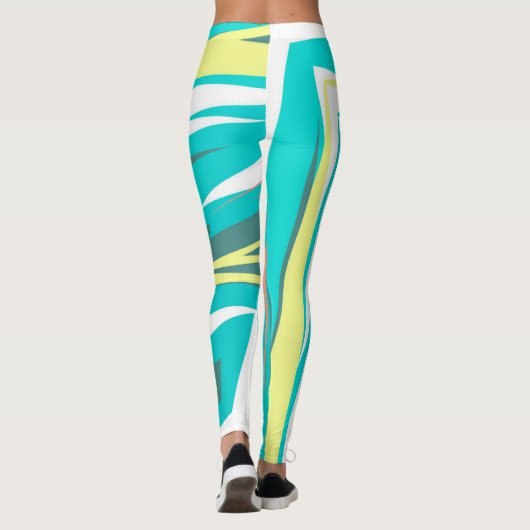 Funky Abstract Art Pastel Turquoise White Leggings (Achterkant)