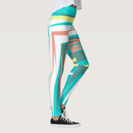 Funky Abstract Art Pastel Turquoise White Leggings