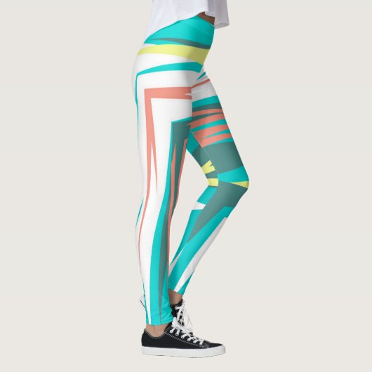 Funky Abstract Art Pastel Turquoise White Leggings (Rechts)