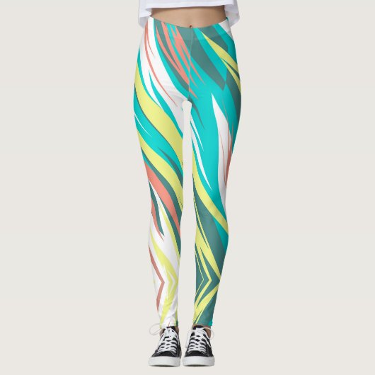 Funky Abstract Art Pastel Turquoise White Leggings (Voorkant)