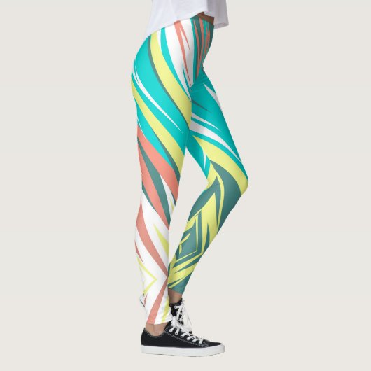 Funky Abstract Art Pastel Turquoise White Leggings (Rechts)
