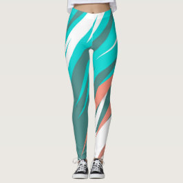Funky Abstract Art Pastel Turquoise White Leggings