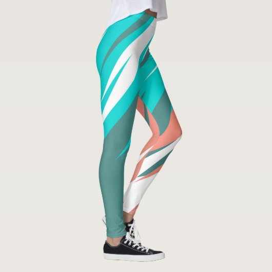Funky Abstract Art Pastel Turquoise White Leggings (Rechts)