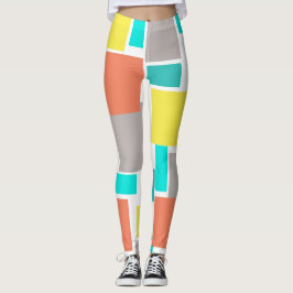 Funky Abstract Art Pastel Turquoise Yellow Leggings