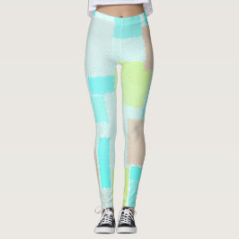 Funky Abstract Art Pastel Turquoise Yellow Leggings