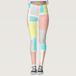 Funky Abstract Art Pastel Turquoise Yellow Leggings