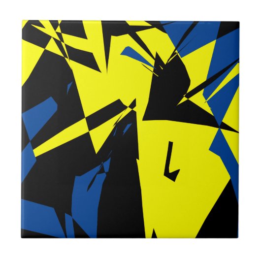 Funky Abstract Black Yellow Blue Tegeltje (Voorkant)