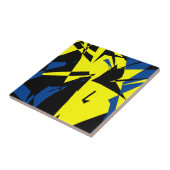 Funky Abstract Black Yellow Blue Tegeltje (Zijkant)