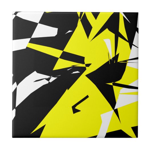 Funky Abstract Black Yellow White Tegeltje (Voorkant)