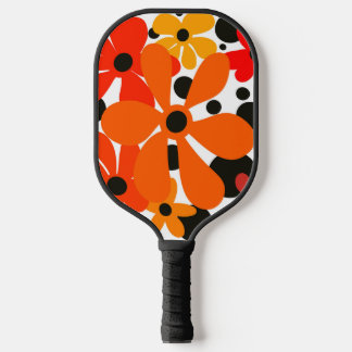 Funky, abstract, bloemen in oranje en geel pickleball paddle