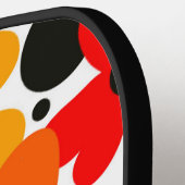 Funky, abstract, bloemetjes in sinaasappel & geel pickleball paddle (Links Detail)