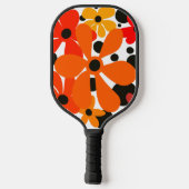 Funky, abstract, bloemetjes in sinaasappel & geel pickleball paddle (Achterkant)