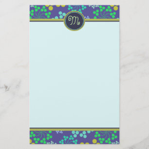 Funky Abstract Blue Floral Pattern Monogram Briefpapier
