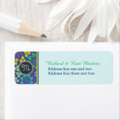 Funky Abstract Blue Floral Pattern Monogram Etiket (Insitu)