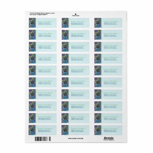 Funky Abstract Blue Floral Pattern Monogram Etiket (Full Sheet)