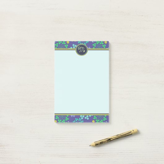 Funky Abstract Blue Floral Pattern Monogram Post-it® Notes (Op bureau)