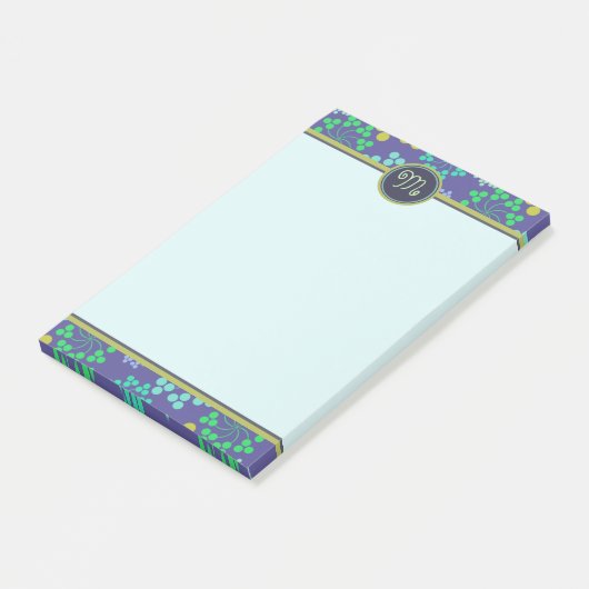 Funky Abstract Blue Floral Pattern Monogram Post-it® Notes (Schuin)