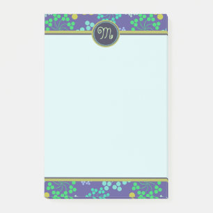 Funky Abstract Blue Floral Pattern Monogram Post-it® Notes