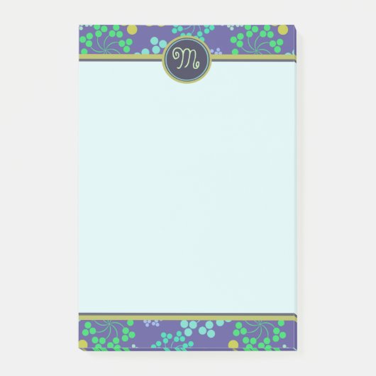 Funky Abstract Blue Floral Pattern Monogram Post-it® Notes (Voorkant)