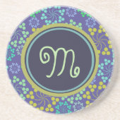 Funky Abstract Blue Floral Pattern Monogram Zandsteen Onderzetter (Voorkant)