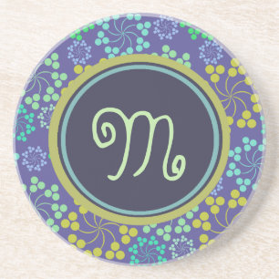 Funky Abstract Blue Floral Pattern Monogram Zandsteen Onderzetter