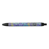 Funky Abstract Blue Floral Pattern Monogram Zwarte Inkt Pen (Voorkant)