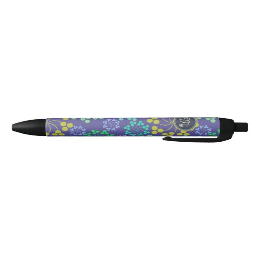 Funky Abstract Blue Floral Pattern Monogram Zwarte Inkt Pen (Bodem)