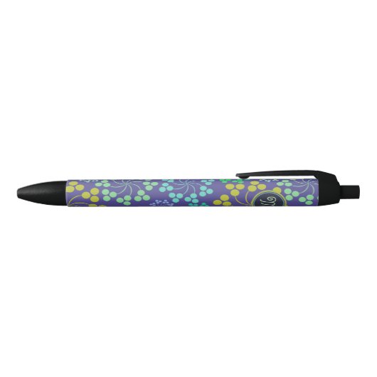 Funky Abstract Blue Floral Pattern Monogram Zwarte Inkt Pen (Bovenkant)