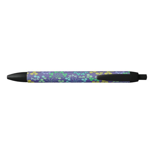Funky Abstract Blue Floral Pattern Monogram Zwarte Inkt Pen (Achterkant)