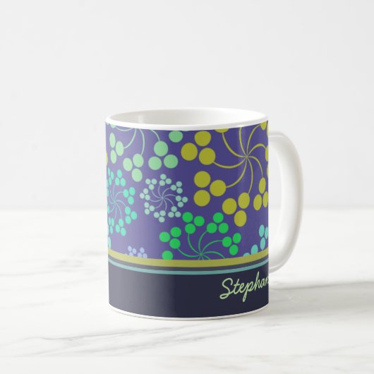 Funky Abstract Blue Floral Pattern Personalized Koffiemok (Voorkant rechts)
