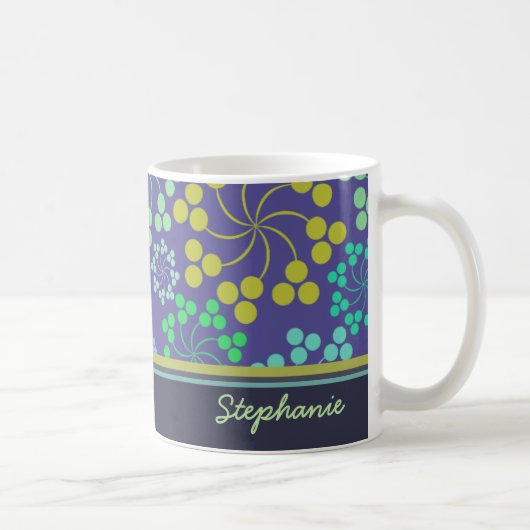 Funky Abstract Blue Floral Pattern Personalized Koffiemok (Rechts)