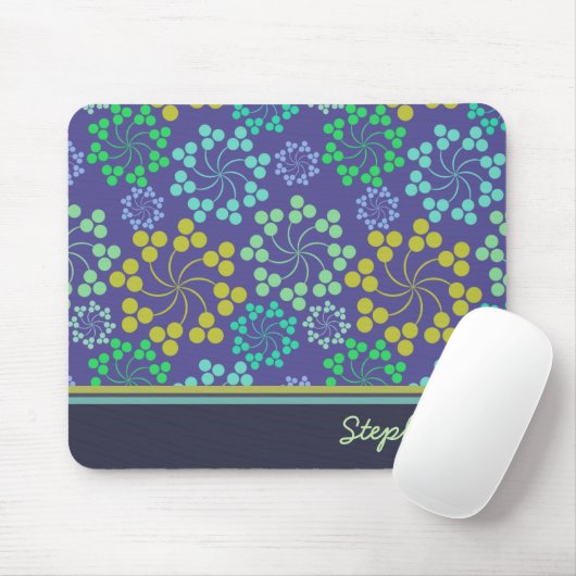 Funky Abstract Blue Floral Pattern Personalized Muismat (Met muis)