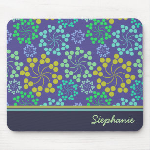 Funky Abstract Blue Floral Pattern Personalized Muismat