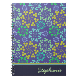 Funky Abstract Blue Floral Pattern Personalized Notitieboek