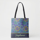 Funky Abstract Blue Floral Pattern Personalized Tote Bag (Voorkant)