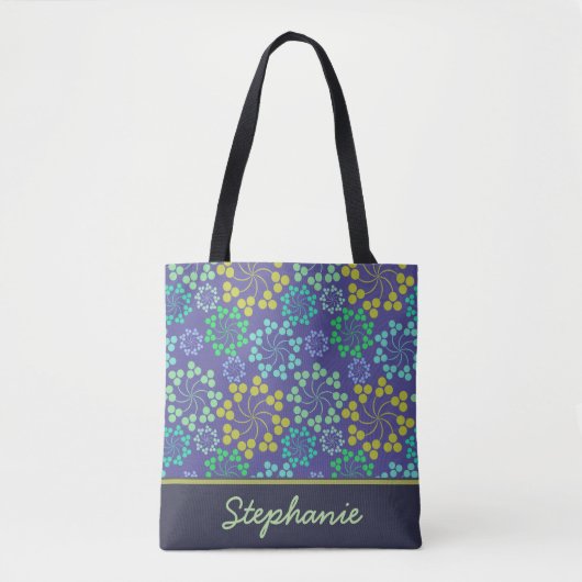 Funky Abstract Blue Floral Pattern Personalized Tote Bag (Voorkant)
