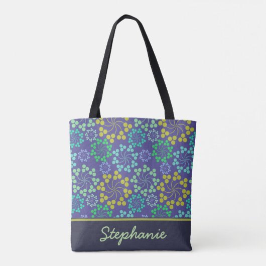 Funky Abstract Blue Floral Pattern Personalized Tote Bag (Achterkant)