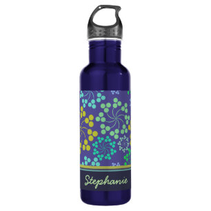 Funky Abstract Blue Floral Pattern Personalized Waterfles